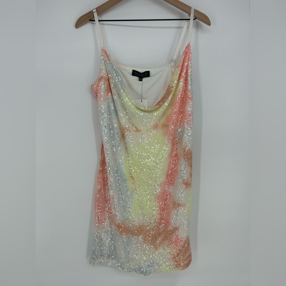 "NWT" Eloquii Women's Pastel‎ Pattern Sequin Midi Scoop Neck Dress In Size 16